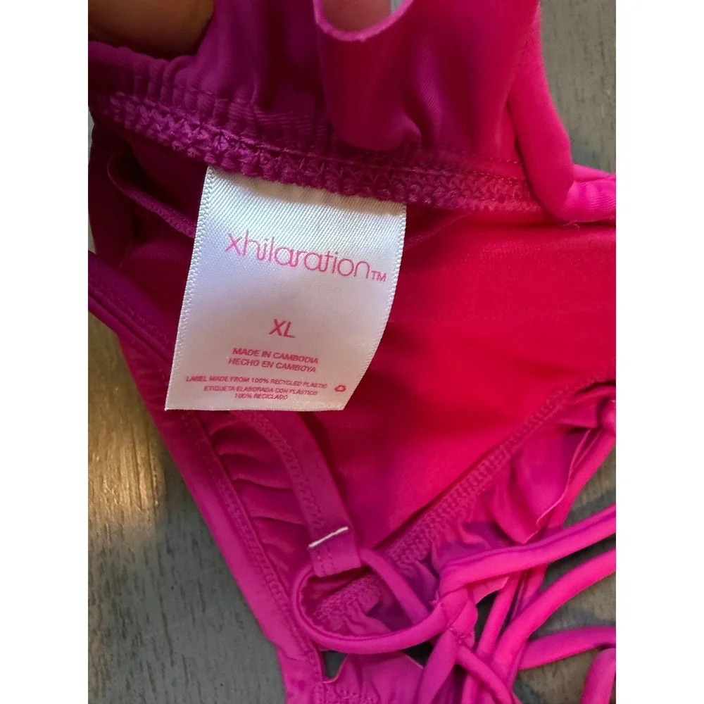 Xhilaration Hot Pink Ruffle Triangle Bikini Top Strappy Back XL